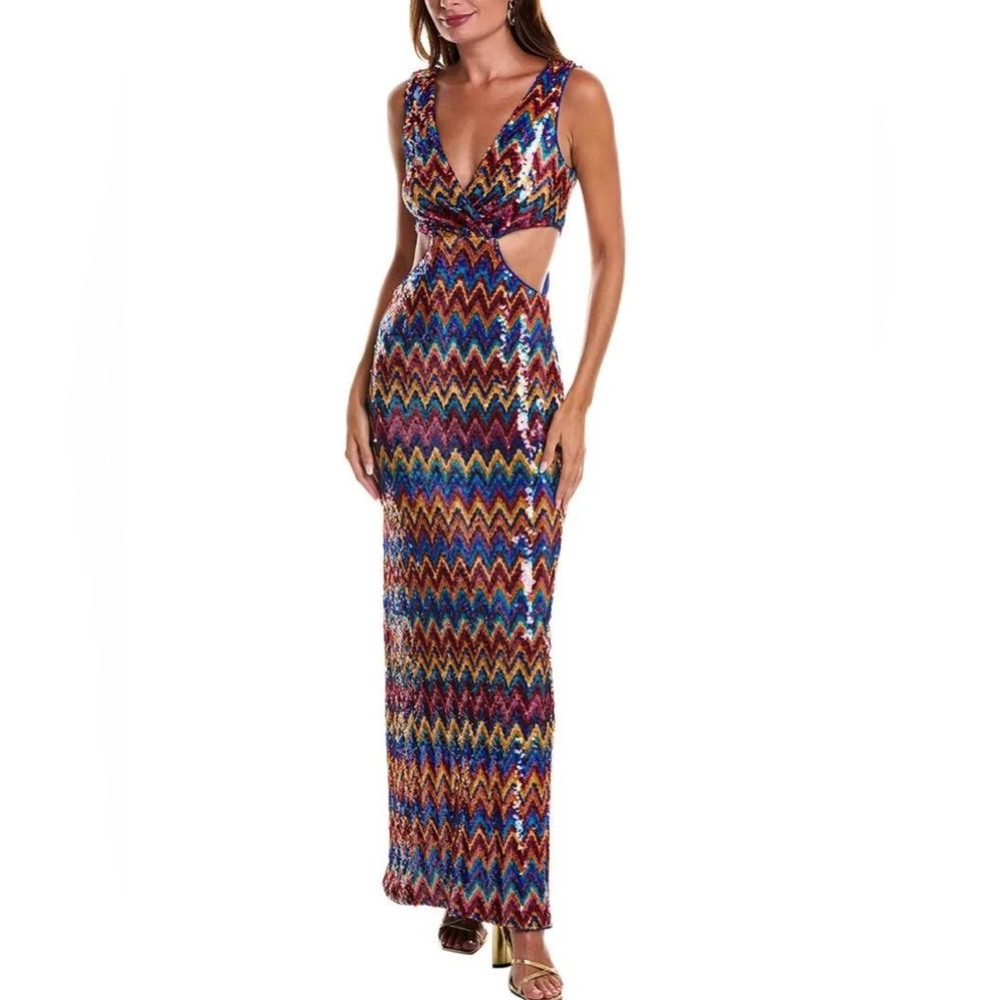 RAMY BROOK Teah Fully Sequined Embellished Cut Out Maxi Gown Dress